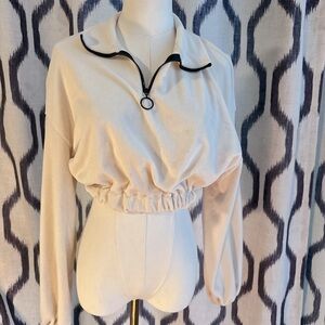 Petite XXS Cream half Zip-Up Cropped fleece Sweatshirt